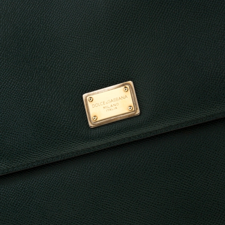 Pre Owned Dolce and Gabbana Green/Brown Leather Large Miss Sicily Top Handle Bag
