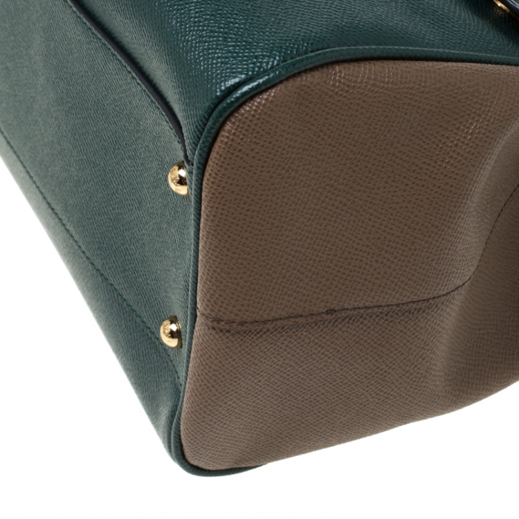 Pre Owned Dolce and Gabbana Green/Brown Leather Large Miss Sicily Top Handle Bag