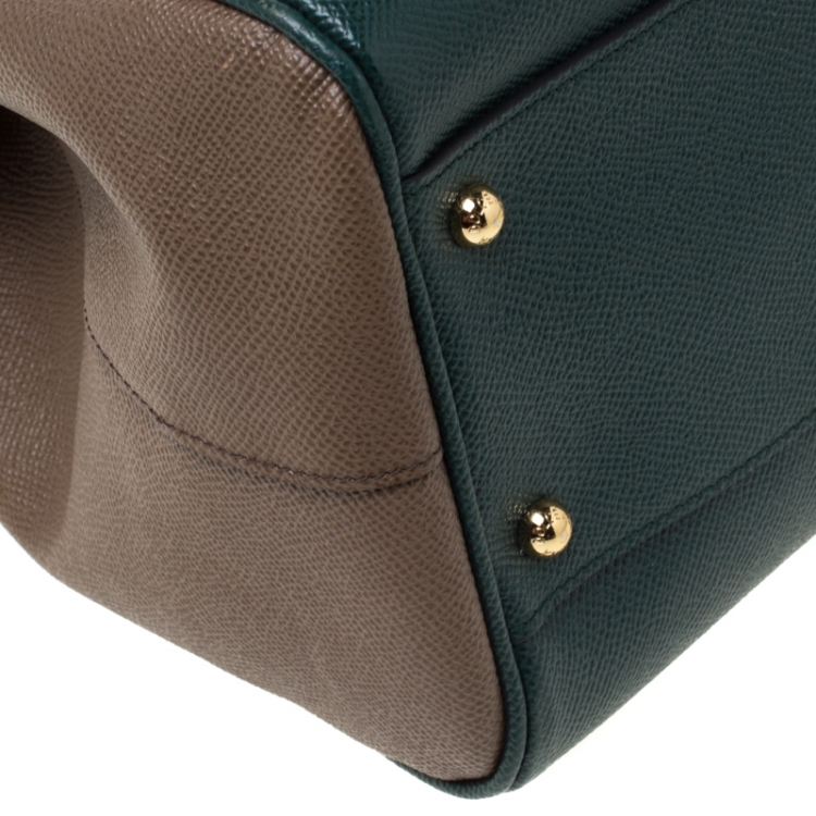 Pre Owned Dolce and Gabbana Green/Brown Leather Large Miss Sicily Top Handle Bag