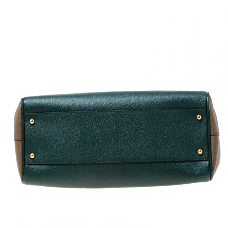 Pre Owned Dolce and Gabbana Green/Brown Leather Large Miss Sicily Top Handle Bag