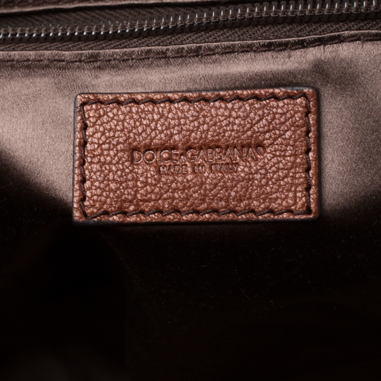 Pre Owned Dolce and Gabbana Brown/Beige Velvet and Leather Satchel