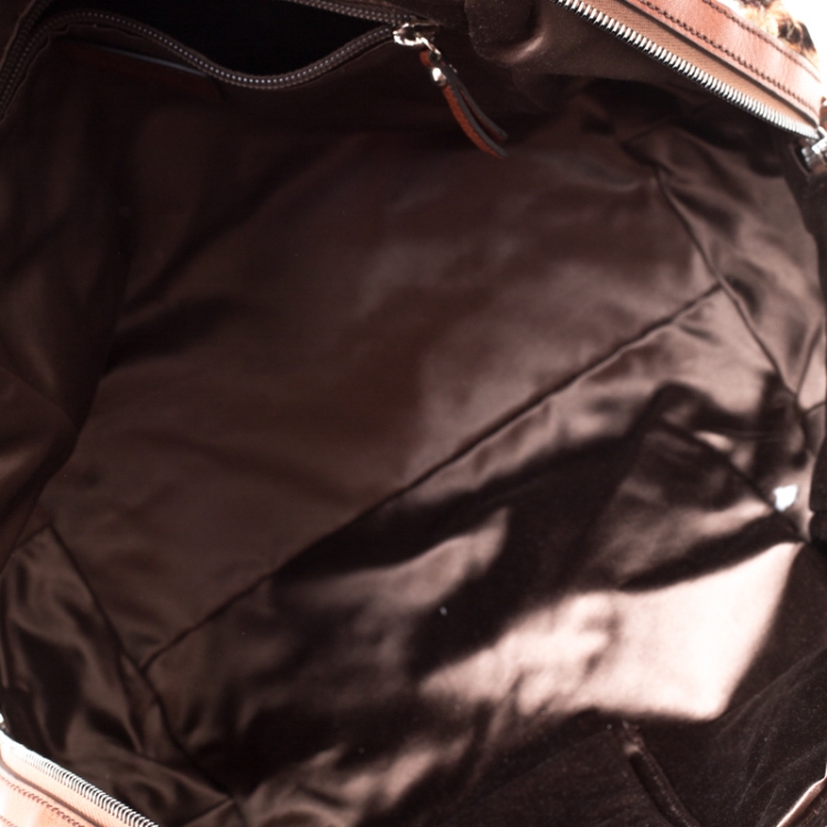 Pre Owned Dolce and Gabbana Brown/Beige Velvet and Leather Satchel