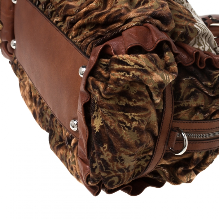 Pre Owned Dolce and Gabbana Brown/Beige Velvet and Leather Satchel