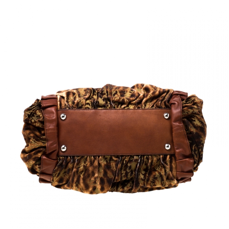 Pre Owned Dolce and Gabbana Brown/Beige Velvet and Leather Satchel