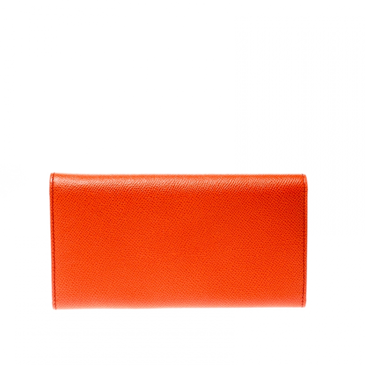 Pre Owned Dolce and Gabbana Orange Leather Dauphine Continental Wallet