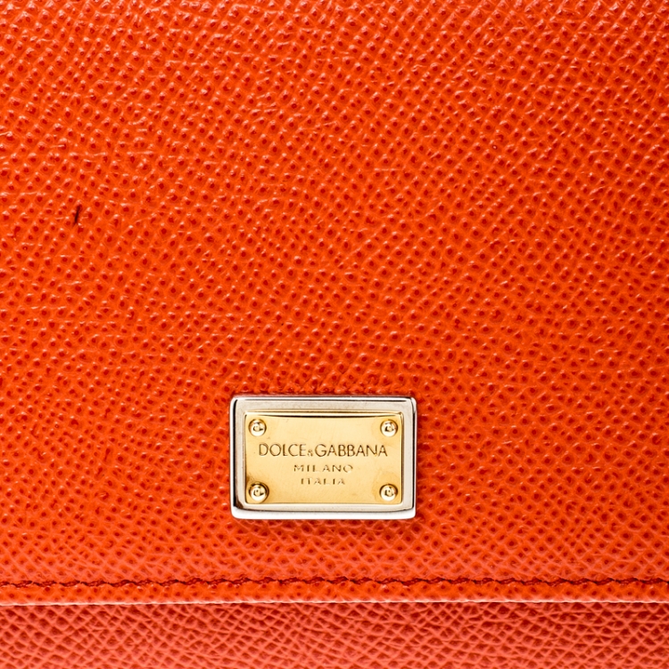 Pre Owned Dolce and Gabbana Orange Leather Dauphine Continental Wallet