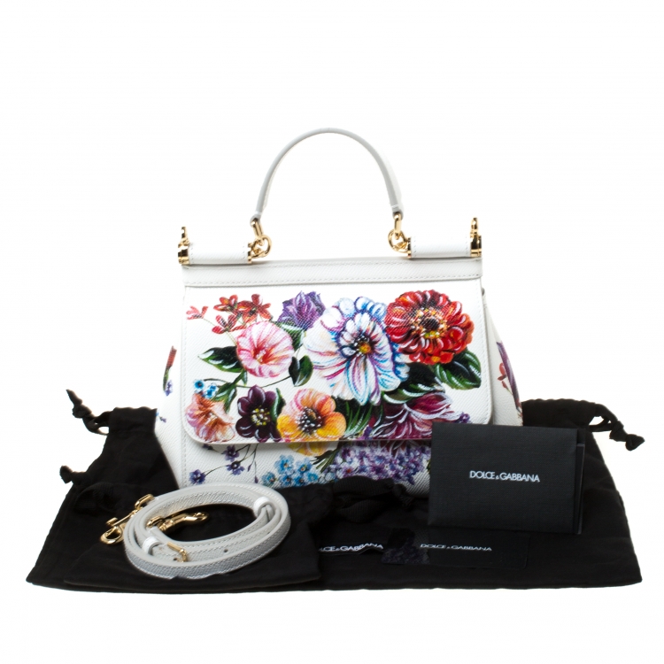 Pre Owned Dolce and Gabbana Multicolor Printed Leather Small Dauphine Sicily Top Handle Bag     