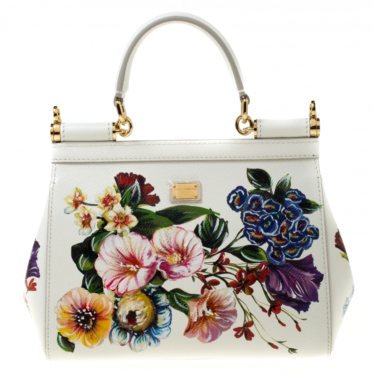 Pre Owned Dolce and Gabbana Multicolor Printed Leather Small Dauphine Sicily Top Handle Bag     