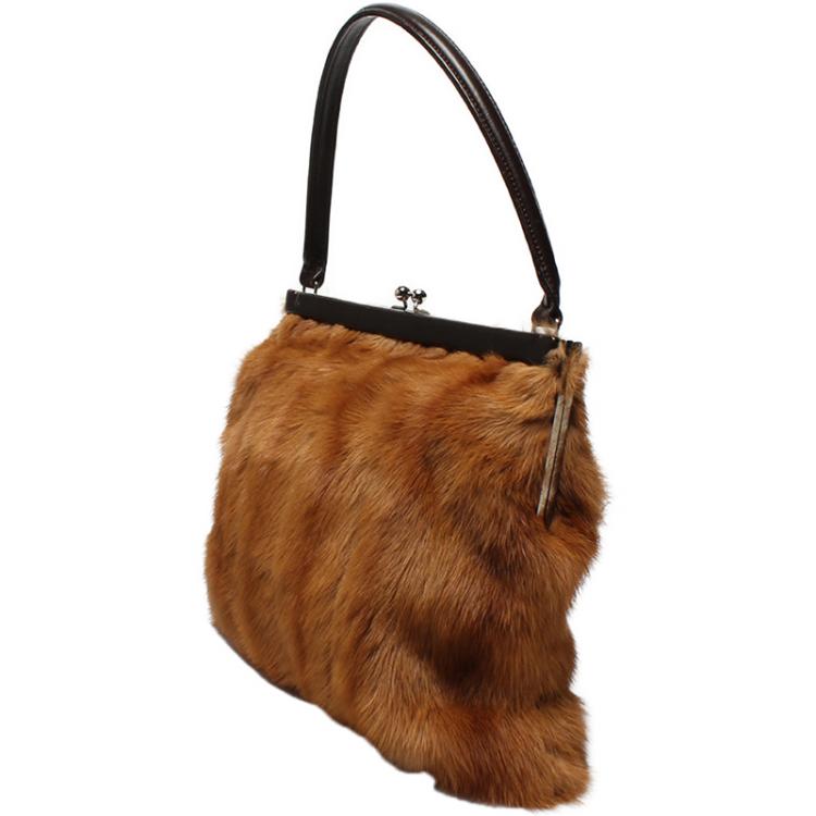 Pre Owned Dolce And Gabbana Brown Fur Tote Bag 