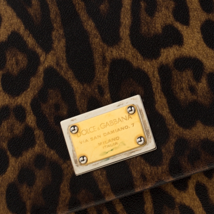 Pre Owned Dolce and Gabbana Leopard Print Coated Canvas and Leather Large Miss Sicily Top Handle Bag 