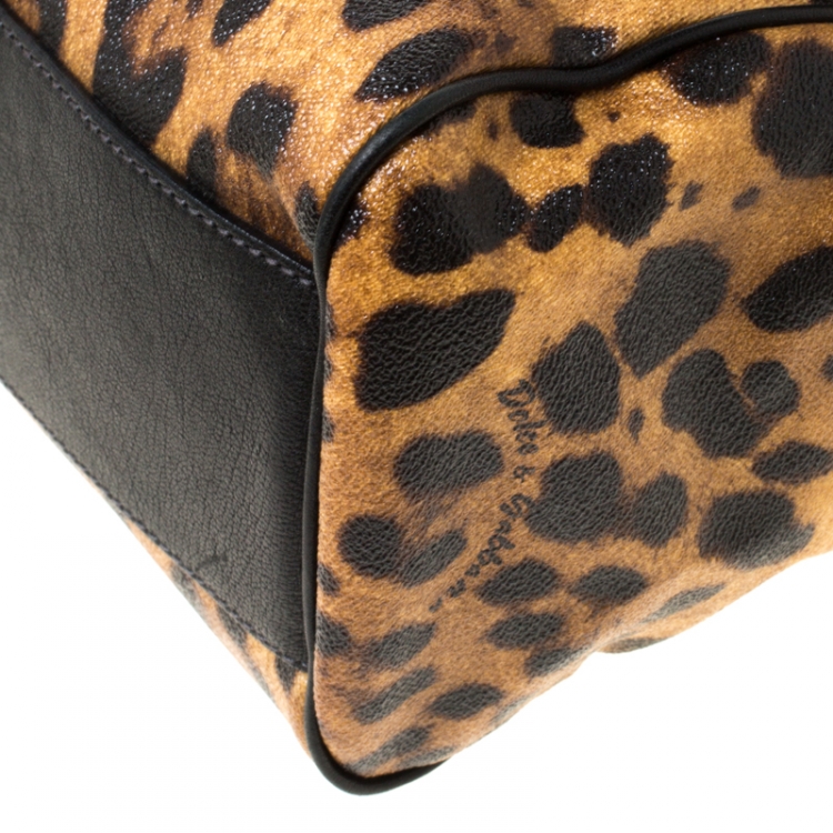 Pre Owned Dolce and Gabbana Leopard Print Coated Canvas and Leather Large Miss Sicily Top Handle Bag 