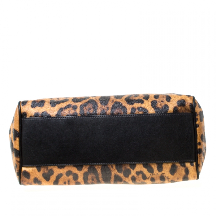 Pre Owned Dolce and Gabbana Leopard Print Coated Canvas and Leather Large Miss Sicily Top Handle Bag 