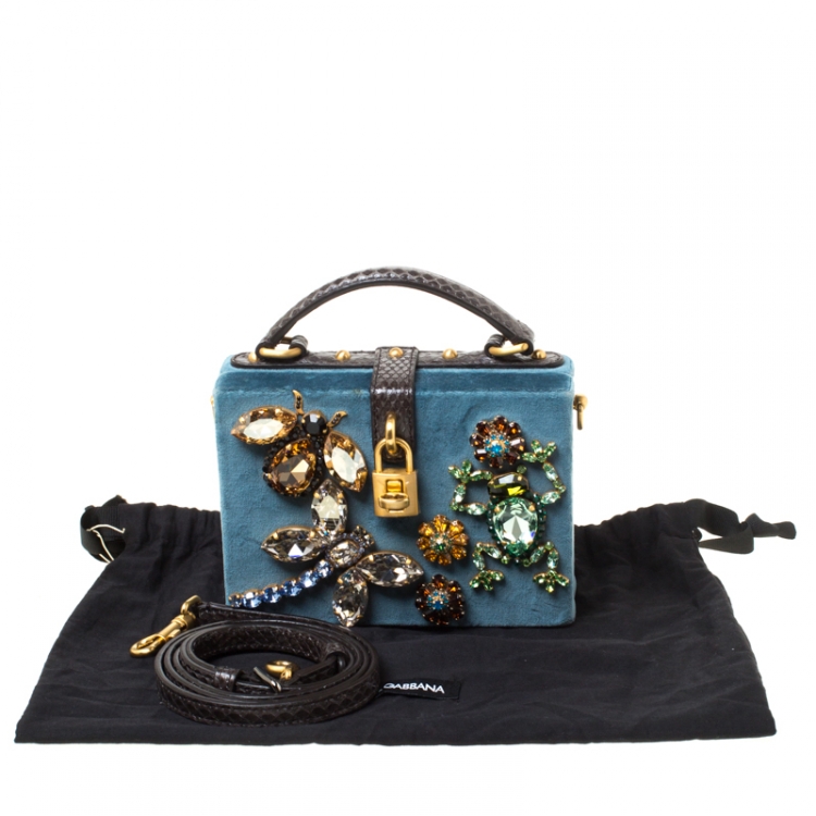 Pre Owned Dolce and Gabbana Multicolor Embellished Velvet and Snakeskin Mini Treasure Box Bag