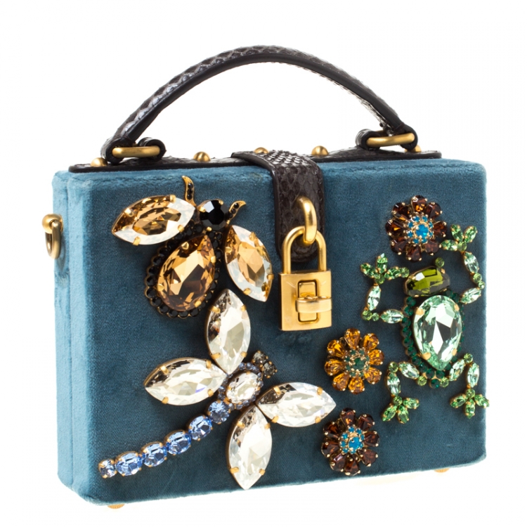 Pre Owned Dolce and Gabbana Multicolor Embellished Velvet and Snakeskin Mini Treasure Box Bag