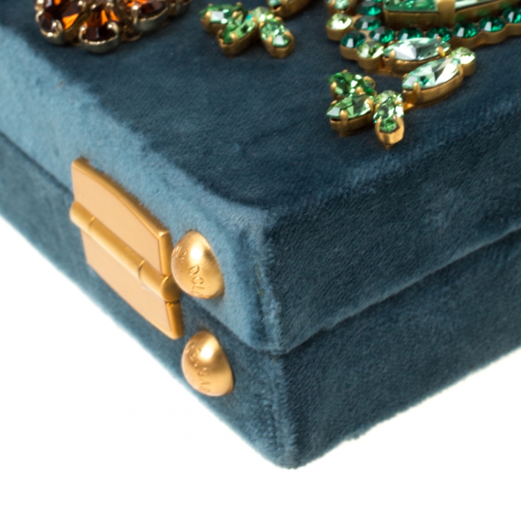 Pre Owned Dolce and Gabbana Multicolor Embellished Velvet and Snakeskin Mini Treasure Box Bag
