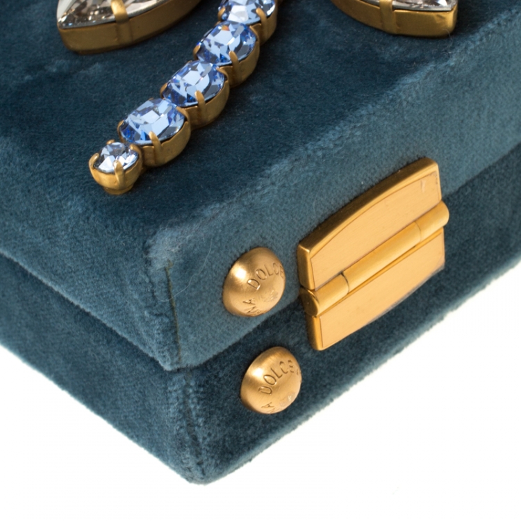 Pre Owned Dolce and Gabbana Multicolor Embellished Velvet and Snakeskin Mini Treasure Box Bag