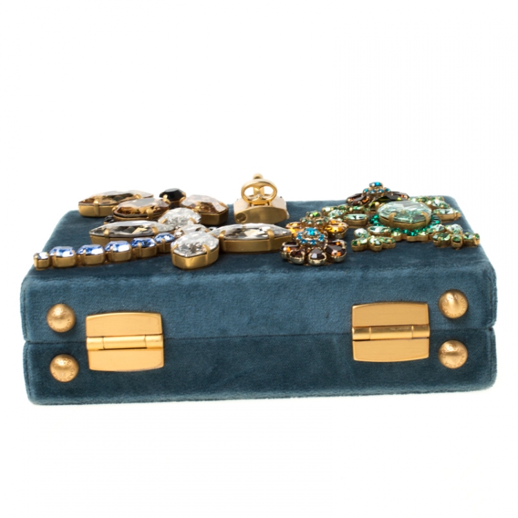 Pre Owned Dolce and Gabbana Multicolor Embellished Velvet and Snakeskin Mini Treasure Box Bag