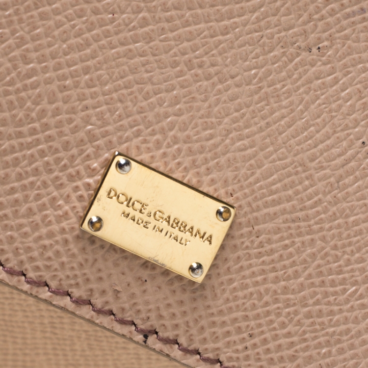 Pre Owned Dolce and Gabbana Beige Leather Medium Miss Sicily Top Handle Bag