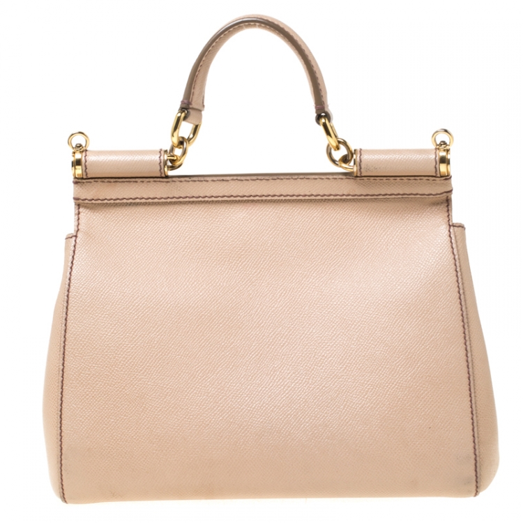 Pre Owned Dolce and Gabbana Beige Leather Medium Miss Sicily Top Handle Bag