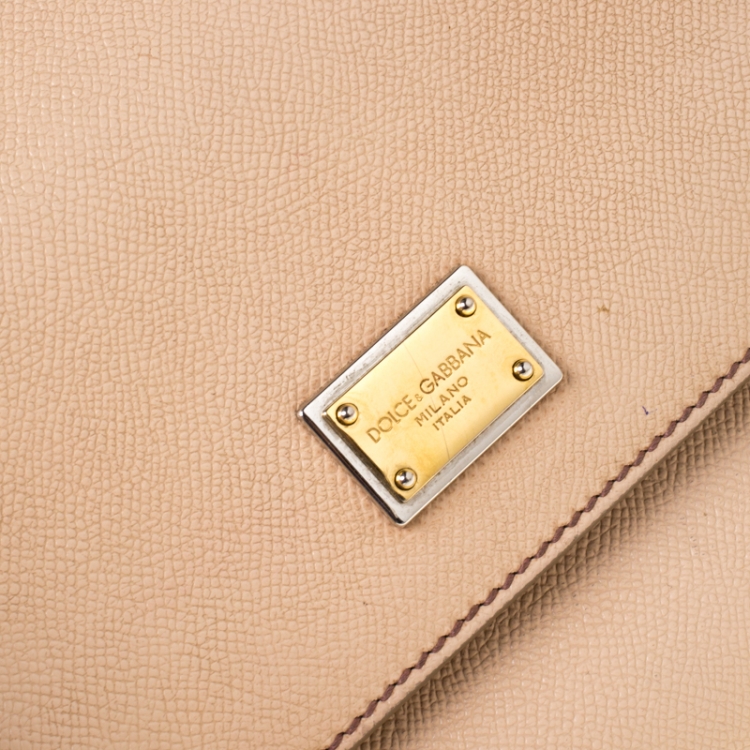 Pre Owned Dolce and Gabbana Beige Leather Medium Miss Sicily Top Handle Bag