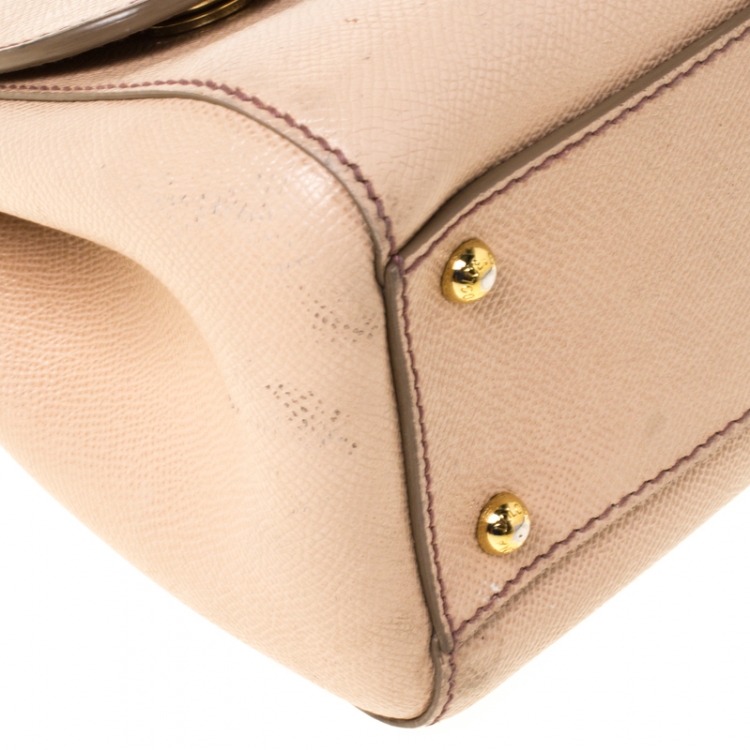 Pre Owned Dolce and Gabbana Beige Leather Medium Miss Sicily Top Handle Bag