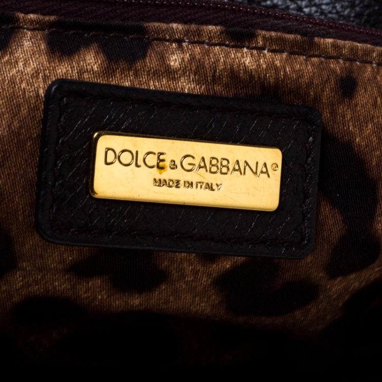 Pre Owned Dolce and Gabbana Dark Brown Leather Large Miss Sicily Top Handle Bag