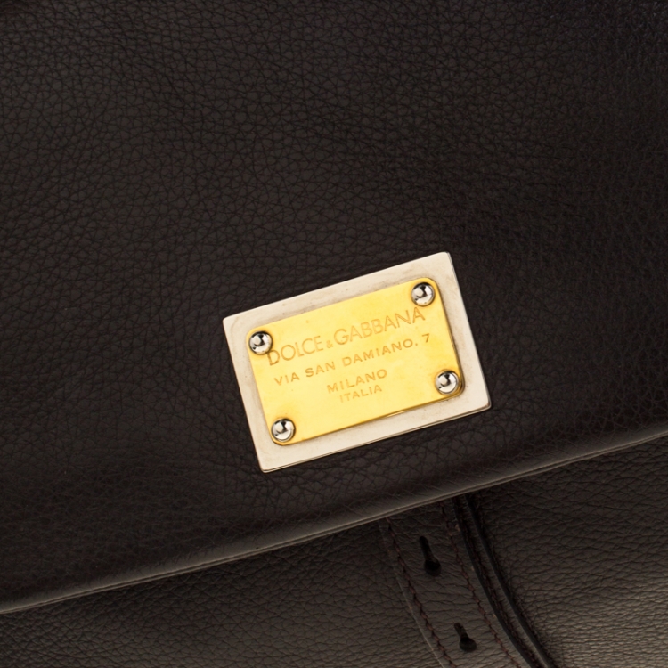 Pre Owned Dolce and Gabbana Dark Brown Leather Large Miss Sicily Top Handle Bag
