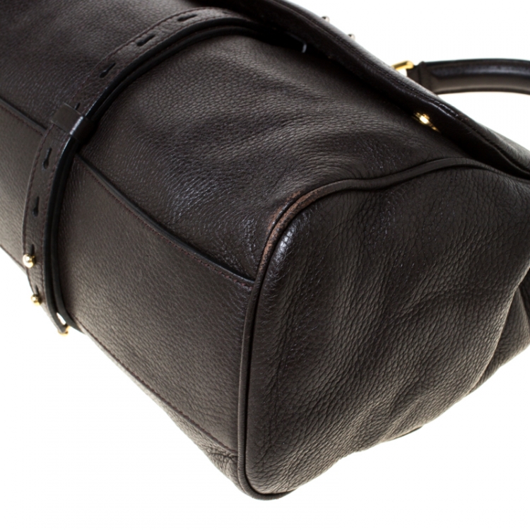 Pre Owned Dolce and Gabbana Dark Brown Leather Large Miss Sicily Top Handle Bag