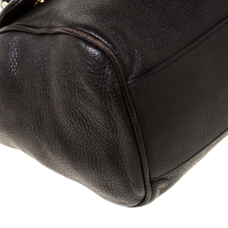 Pre Owned Dolce and Gabbana Dark Brown Leather Large Miss Sicily Top Handle Bag
