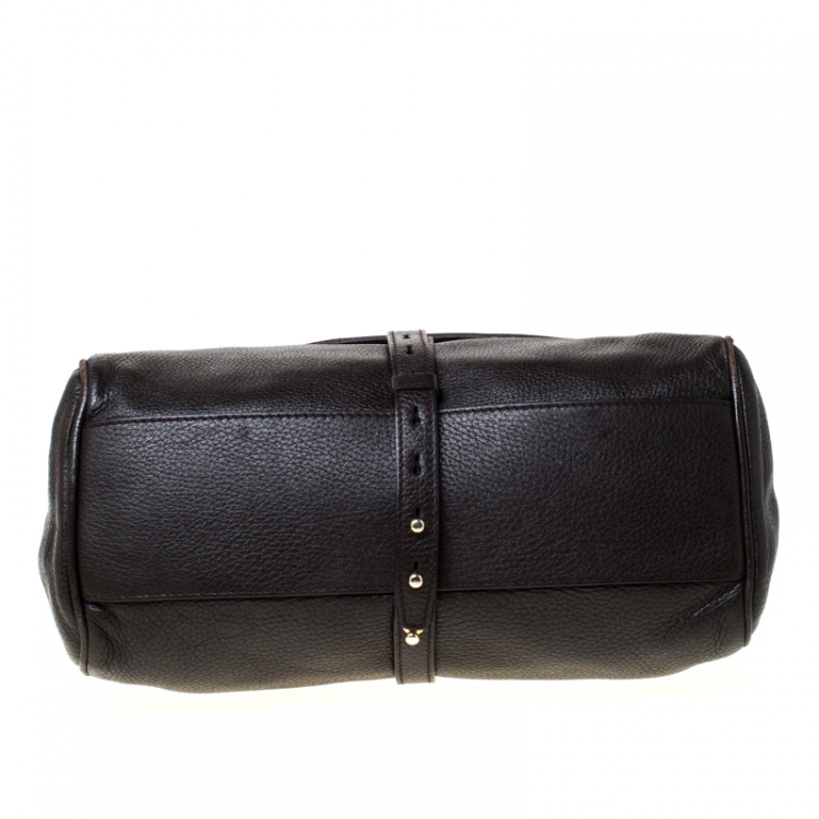 Pre Owned Dolce and Gabbana Dark Brown Leather Large Miss Sicily Top Handle Bag
