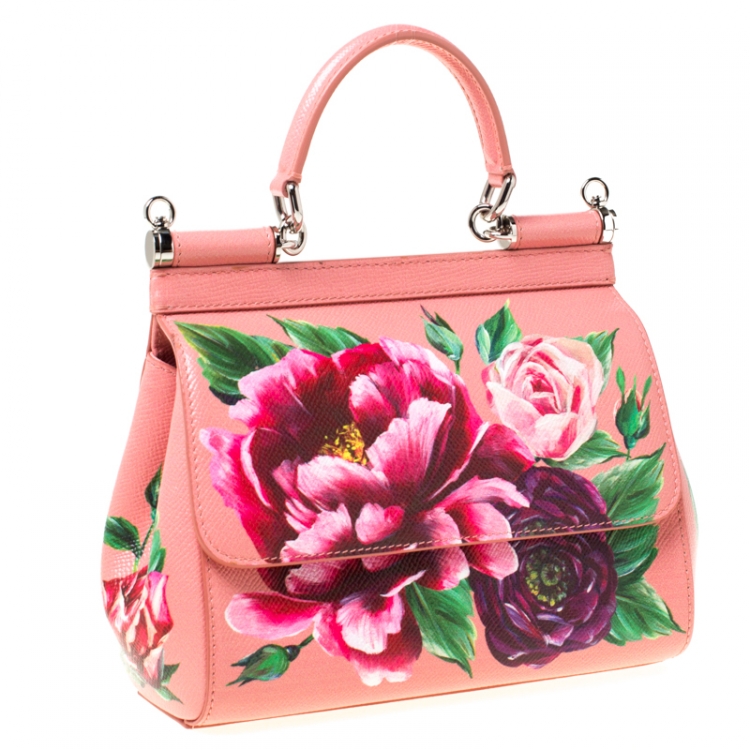 Pre Owned Dolce and Gabbana Multicolor Printed Leather Small Dauphine Sicily Top Handle Bag     