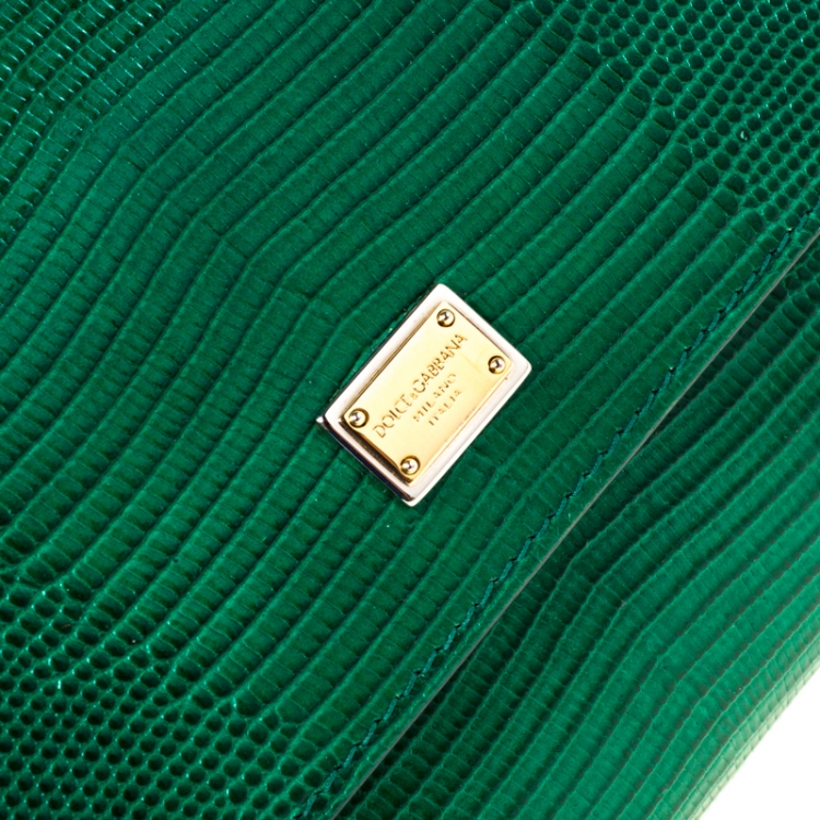 Pre Owned Dolce and Gabbana Green Lizard Embossed Leather Small Miss Sicily Top Handle Bag