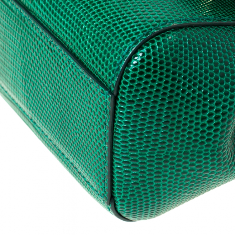 Pre Owned Dolce and Gabbana Green Lizard Embossed Leather Small Miss Sicily Top Handle Bag