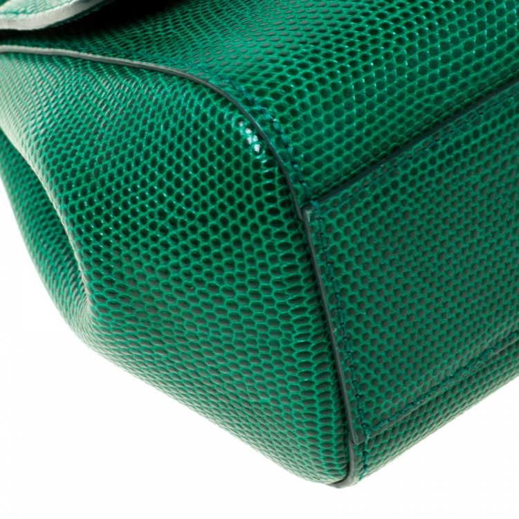 Pre Owned Dolce and Gabbana Green Lizard Embossed Leather Small Miss Sicily Top Handle Bag
