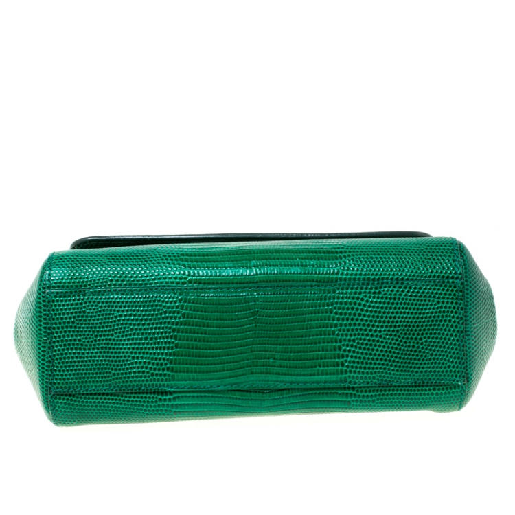 Pre Owned Dolce and Gabbana Green Lizard Embossed Leather Small Miss Sicily Top Handle Bag