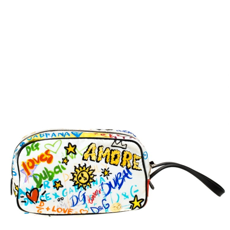 Pre Owned Dolce and Gabbana Multicolor Graffiti Printed Nylon Wash Bag