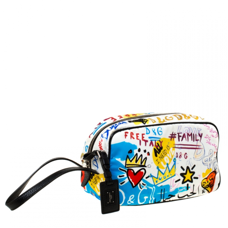 Pre Owned Dolce and Gabbana Multicolor Graffiti Printed Nylon Wash Bag