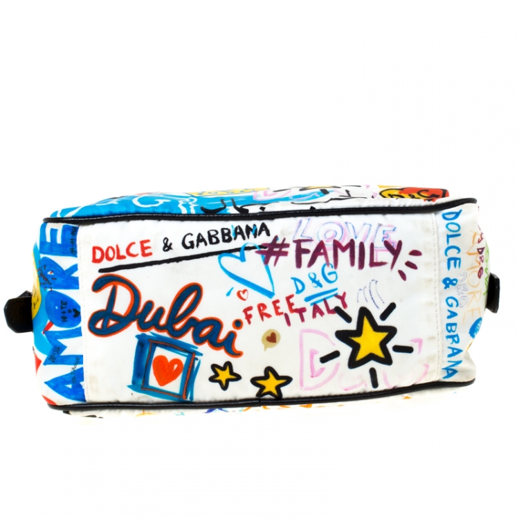 Pre Owned Dolce and Gabbana Multicolor Graffiti Printed Nylon Wash Bag