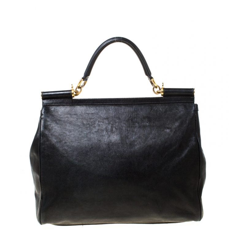 Pre Owned Dolce and Gabbana Black Leather XL Miss Sicily Top Handle Bag