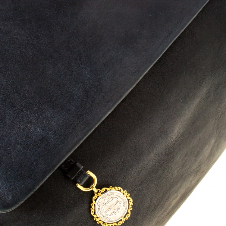 Pre Owned Dolce and Gabbana Black Leather XL Miss Sicily Top Handle Bag