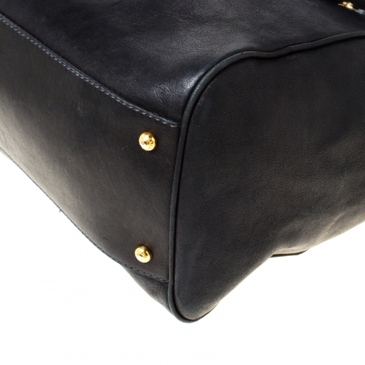 Pre Owned Dolce and Gabbana Black Leather XL Miss Sicily Top Handle Bag