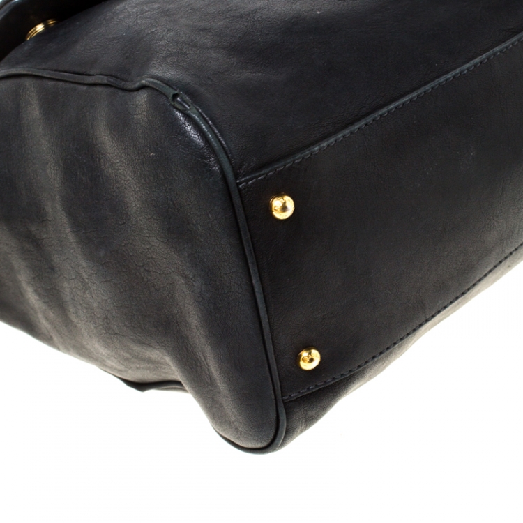 Pre Owned Dolce and Gabbana Black Leather XL Miss Sicily Top Handle Bag