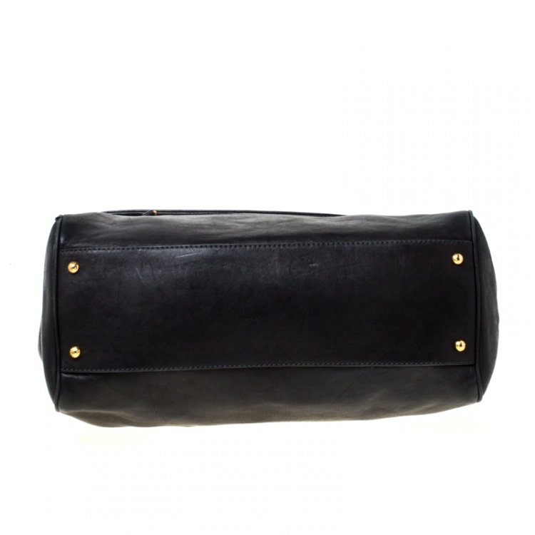 Pre Owned Dolce and Gabbana Black Leather XL Miss Sicily Top Handle Bag