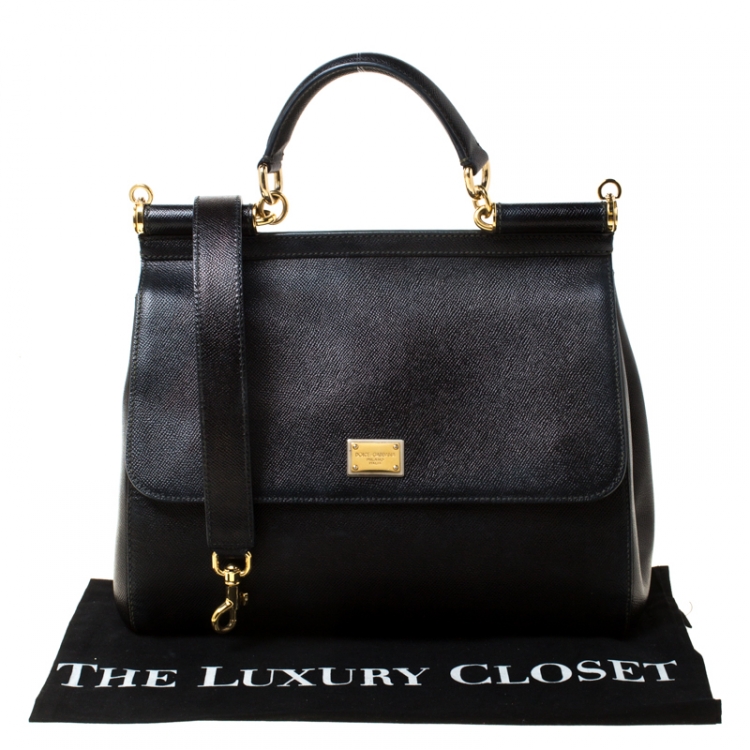 Pre Owned Dolce and Gabbana Black Dauphine Leather Large Miss Sicily Tote