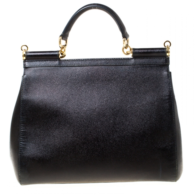 Pre Owned Dolce and Gabbana Black Dauphine Leather Large Miss Sicily Tote