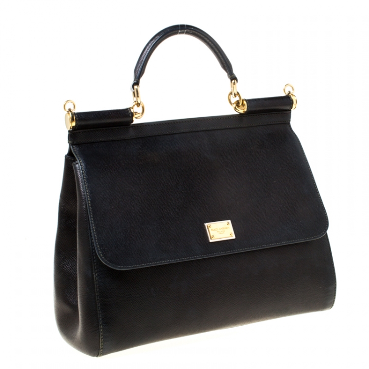 Pre Owned Dolce and Gabbana Black Dauphine Leather Large Miss Sicily Tote