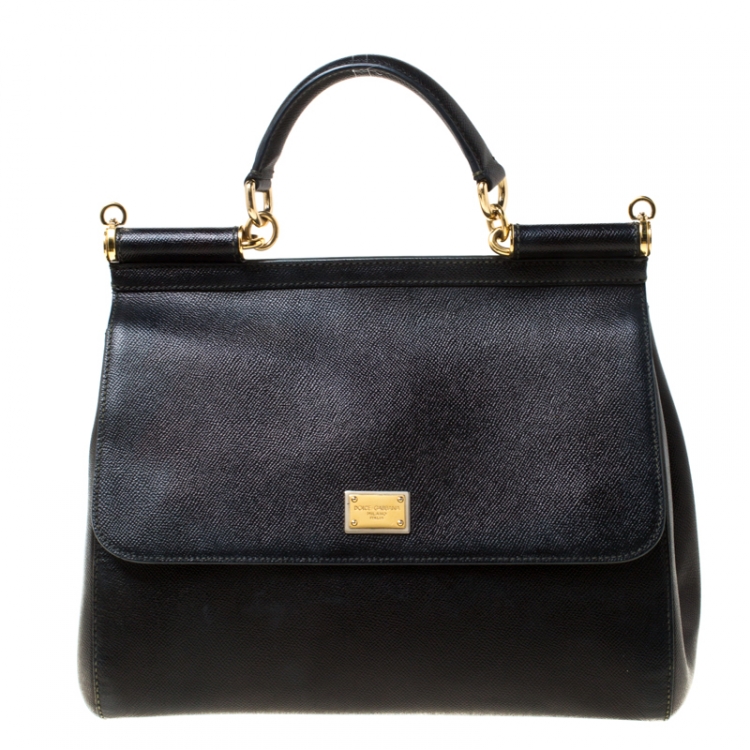 Pre Owned Dolce and Gabbana Black Dauphine Leather Large Miss Sicily Tote