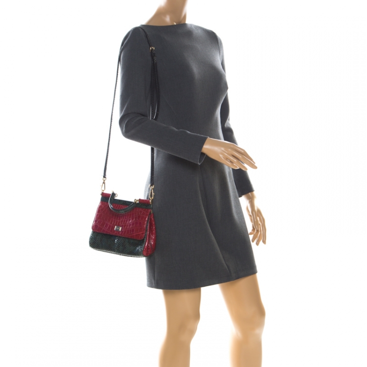 Pre Owned Dolce and Gabbana Multicolor Crocodile and Python Leather Small Miss Sicily Tote