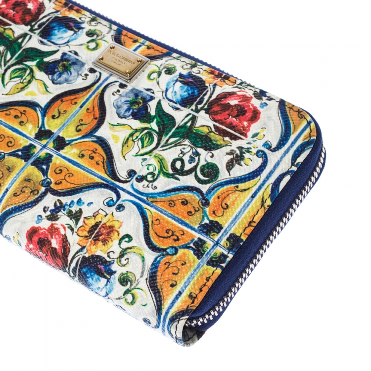 Pre Owned Dolce and Gabbana Multicolor Majolica Printed Leather Zip Around Wallet