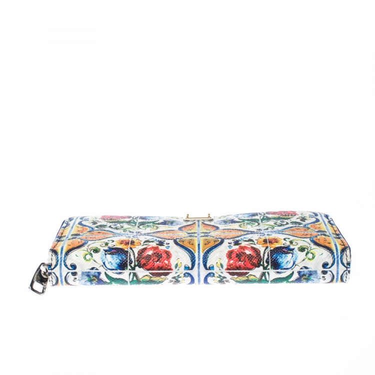 Pre Owned Dolce and Gabbana Multicolor Majolica Printed Leather Zip Around Wallet